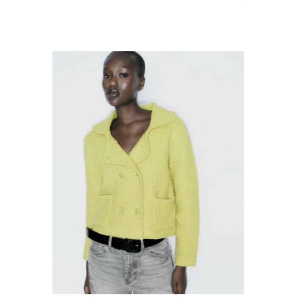Zara Neon Green Sweater Jacket Med